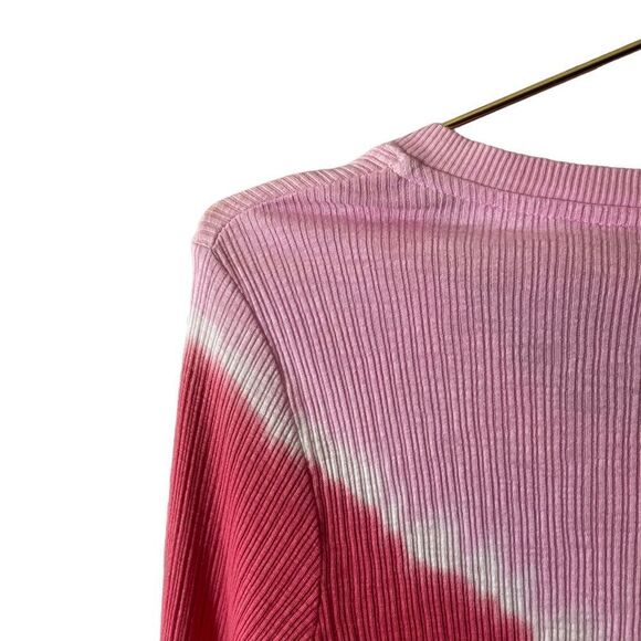 Sundry Womens Ribbed Thermal Henley Top Pink Dip Dye Long Sleeve Shirt NEW - Picture 9 of 10